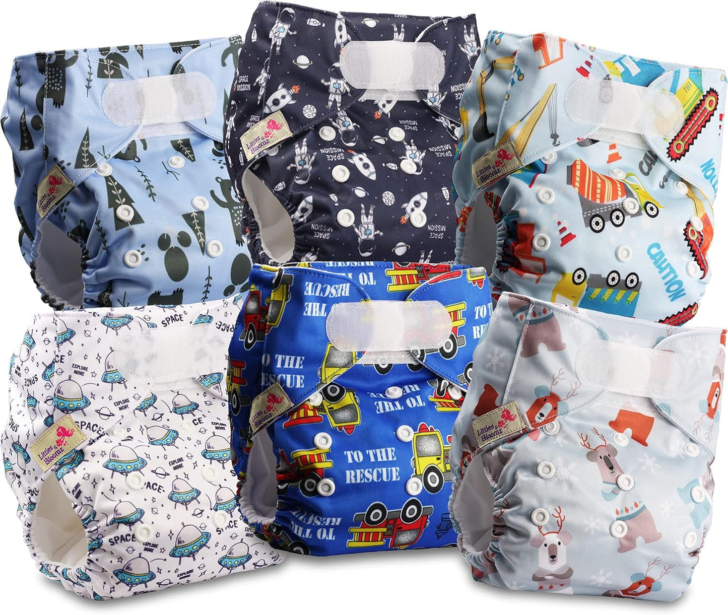 Couche réutilisable Littles and Bloomz FLV2-0602, fermeture à crochet et boucle standard, 6 couches