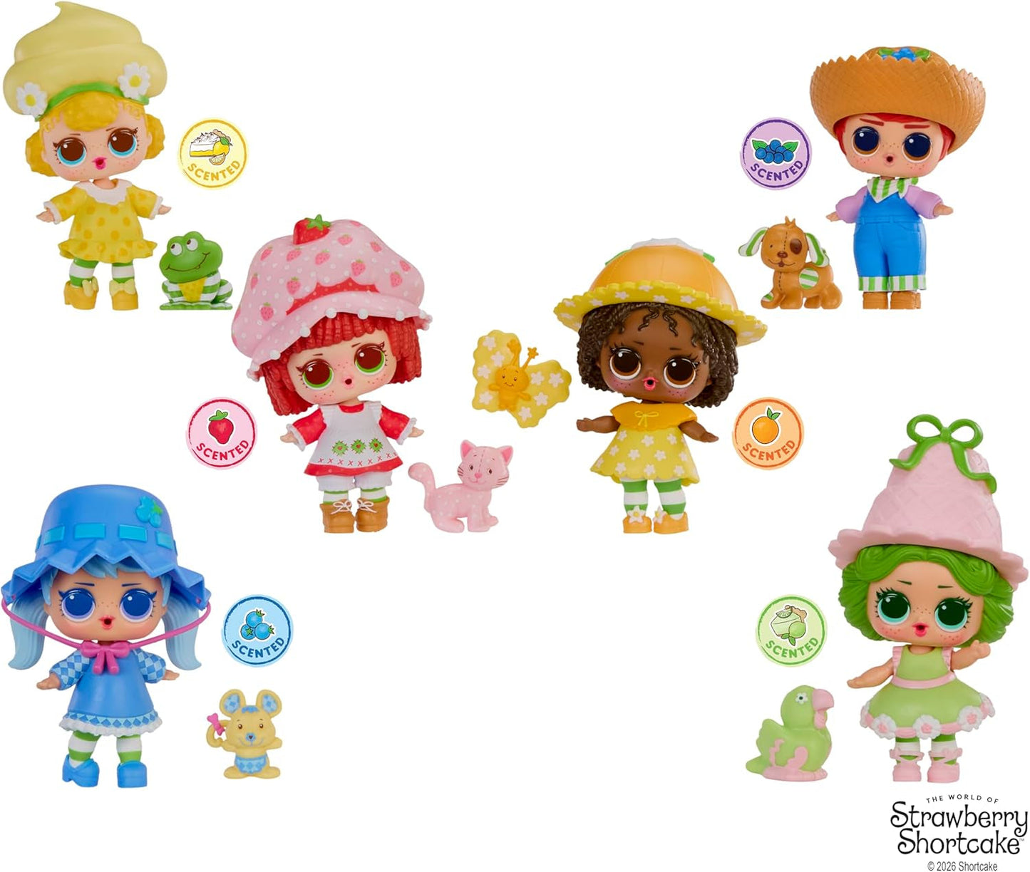 Mdr Surprise ! Loves Strawberry Shortcake Tots – Poupées parfumées à collectionner avec 7 surprises, animal de compagnie, mode, chaussures, chapeau, ensemble de jeu avec maison convertible Strawberry Shortcake, à partir de 4 ans