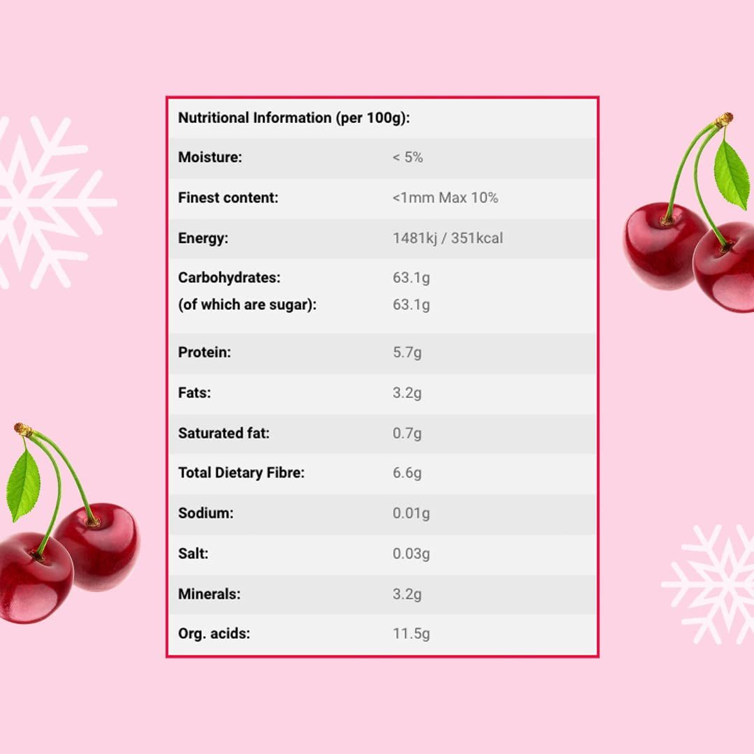 Cerises lyophilisées 100g - Cerises amères lyophilisées - Fruits secs lyophilisés - Cerises amères séchées tranchées - Parfait pour la pâtisserie, la décoration, le muesli et les desserts Produits déshydratés Naty Shop