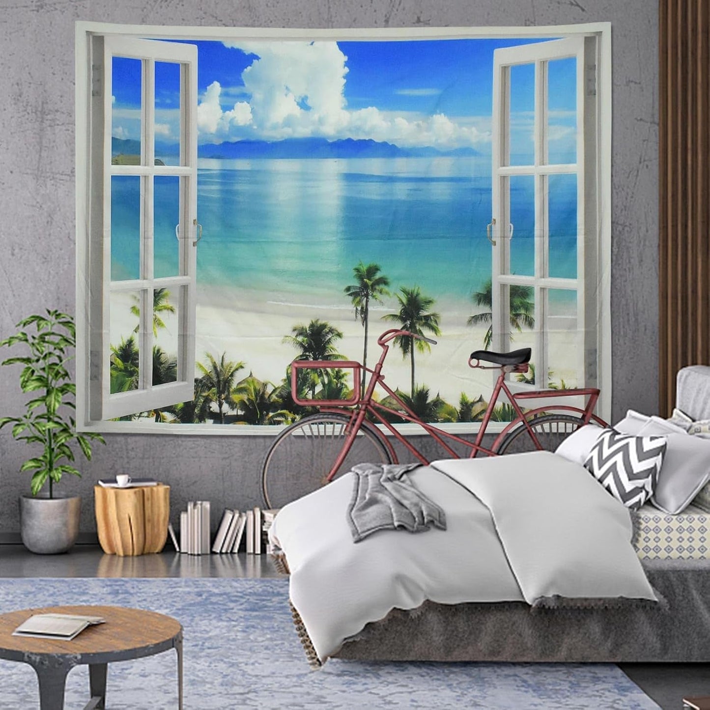 Tapisserie tapis fenêtre esthétique polyester grande plage Maison - Accessoires et Décorations Naty Shop