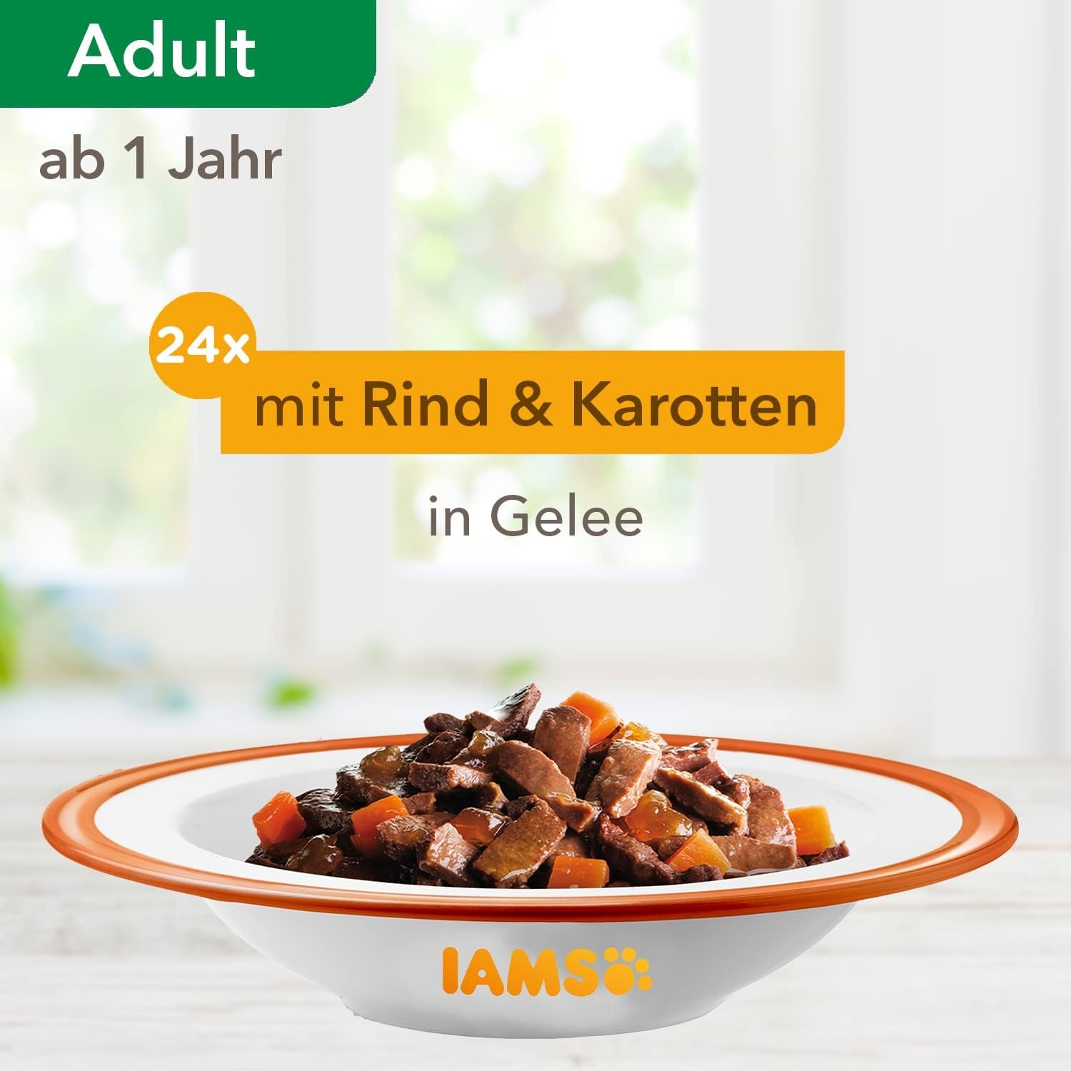 IAMS Delights Nourriture humide pour chat au bœuf juteux et carottes en gelée – Nourriture humide complète pour chat adulte, 24 sachets x 85 g