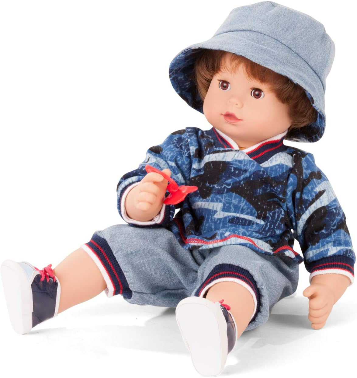 Götz 2027100 Maxy Muffin Fashionisto Doll - Poupée bébé 42 cm avec yeux marron endormis, cheveux bruns et corps doux - Poupée au corps doux en lot de 8