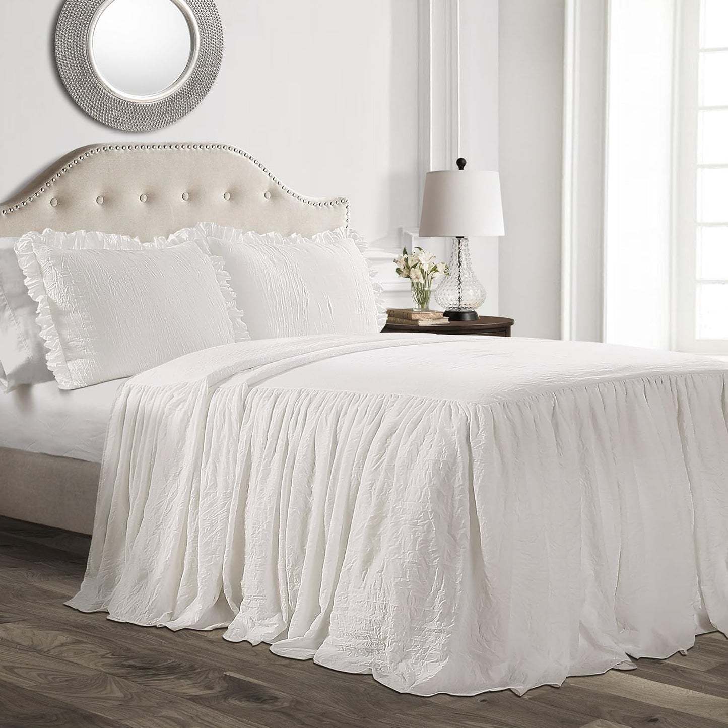 Lush Decor Housse de Couette avec Jupe à Volants, Polyester, Blanc, Lit Double Lush Decor Lits et Couettes Blanc King Size