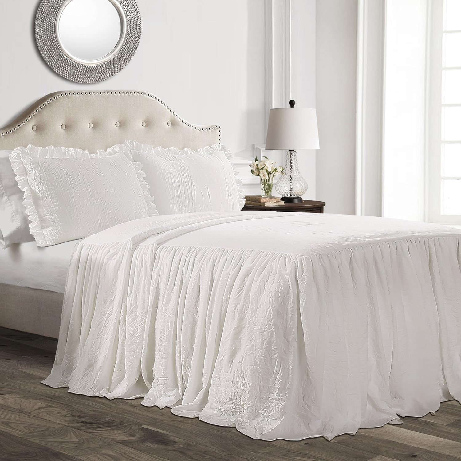 Lush Decor Housse de Couette avec Jupe à Volants, Polyester, Blanc, Lit Double Lush Decor Lits et Couettes Blanc King Size