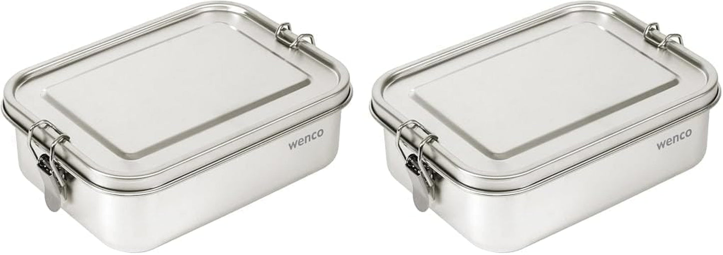 Wenco Boîte à lunch en acier inoxydable 2 compartiments Grande capacité 850 ml Boîte à lunch Étanche Passe au lave-vaisselle Comprenant un anneau en silicone de remplacement 18,5 x 14 x 5,5 cm Argent (2 paquets) Naty Shop Boîtes de conservation des aliments 850 ml (2 paquets)