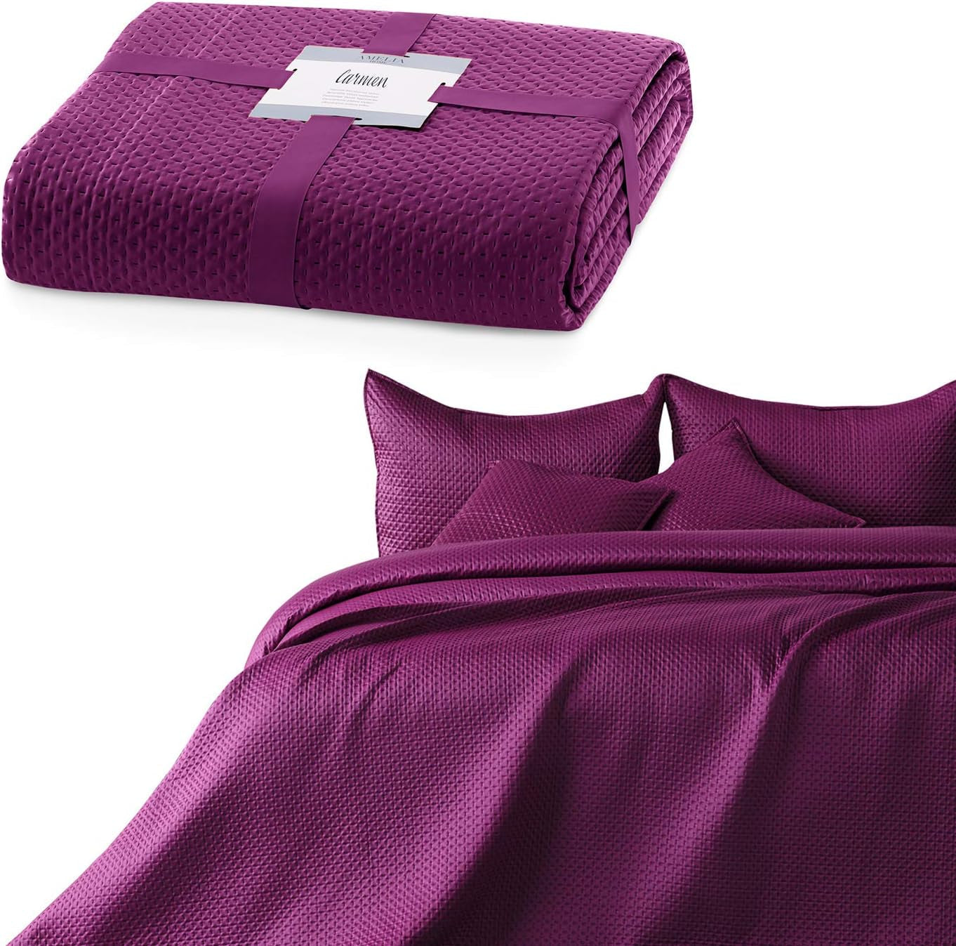 Ameliahome couvre-lit 200X220 Cm couvre-lit vert foncé avec deux côtés en relief Mat Satin Carmen Lits et Couvertures Besuche den AmeliaHome-Store Carmen Violet 260X280 Cm
