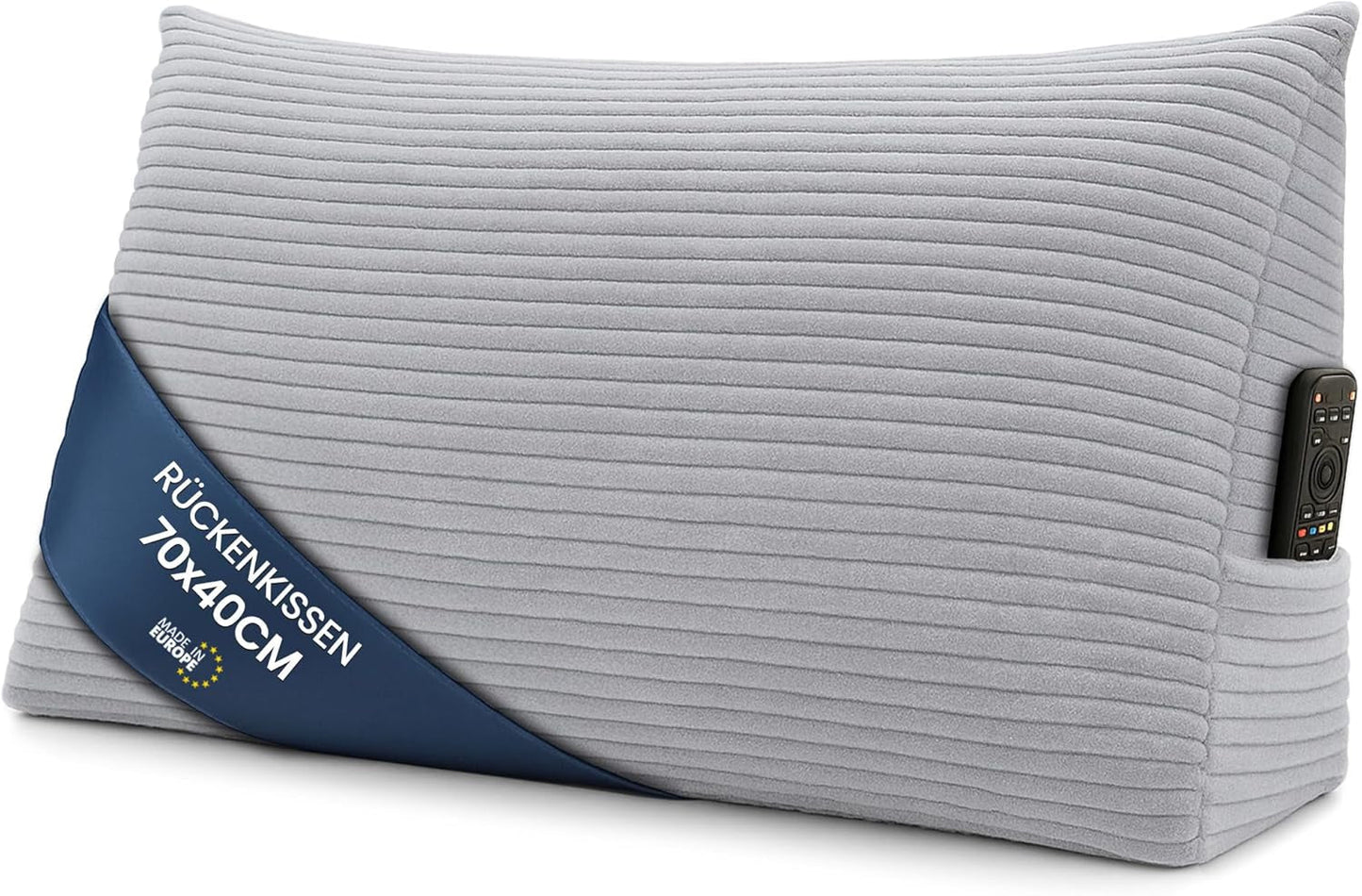 Oreiller en plumes, coussin de dossier, coussin en velours, largeur 70 cm – coussin de lecture pour lit, canapé et canapé, grand coussin de canapé, coussin mural, coussin de canapé, coussin de lecture, coussin de soutien du dos, gris clair