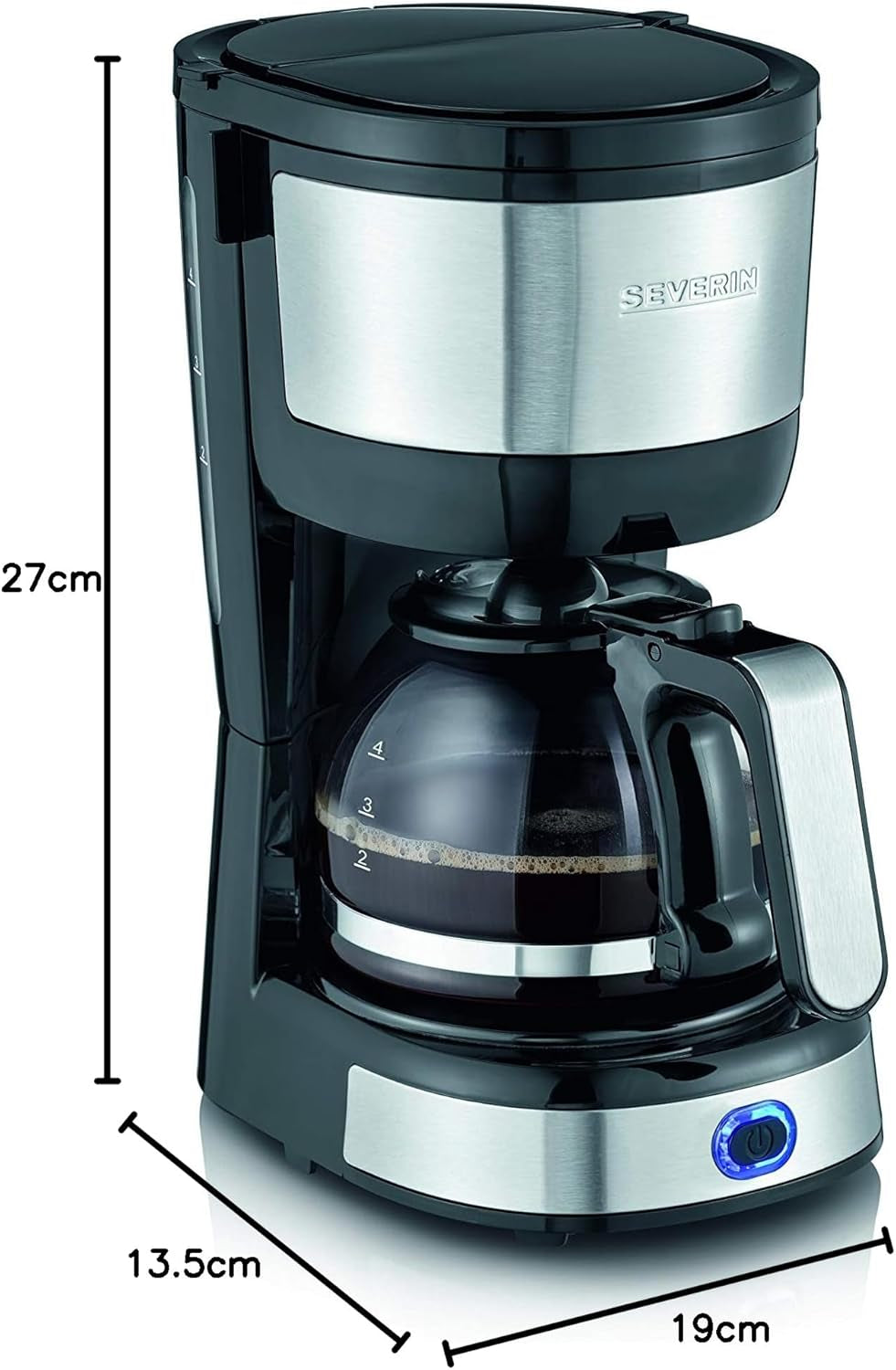 SEVERIN Machine à expresso compacte, café aromatique avec machine à café jusqu'à 4 tasses, machine à expresso avec filtre et filtre oscillant permanent, acier inoxydable/noir, KA 4808