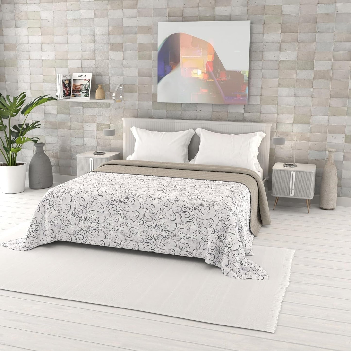 Couette d'été imprimée fantaisie, rembourrage en polyester, pétales, 260 x 270 cm.