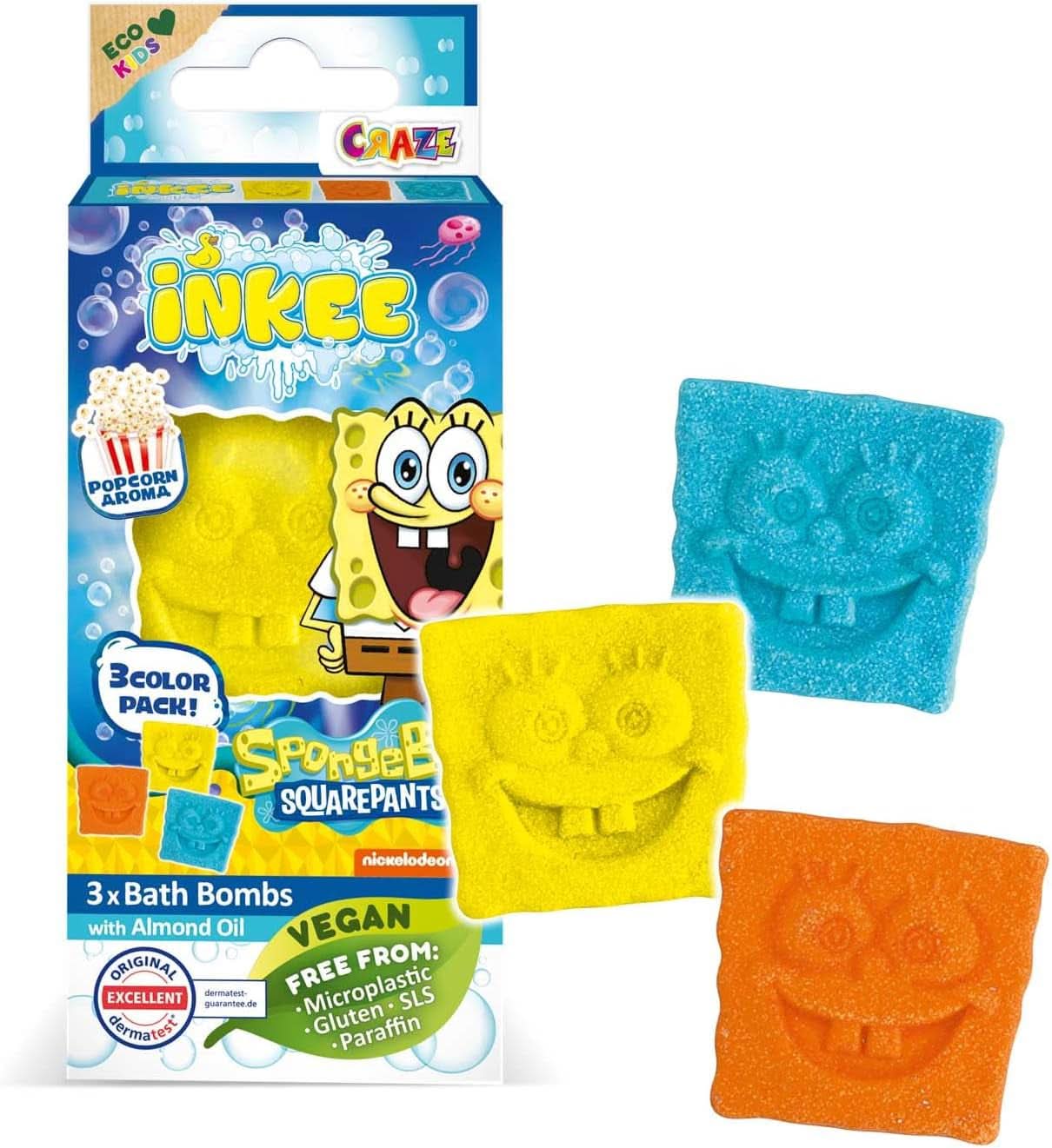 INKEE Bob l'éponge Surprise Bombe de bain pour enfants Bob l'éponge à collectionner 80 grammes Naty Shop Lot de 3 bombes de bain Bob l'éponge