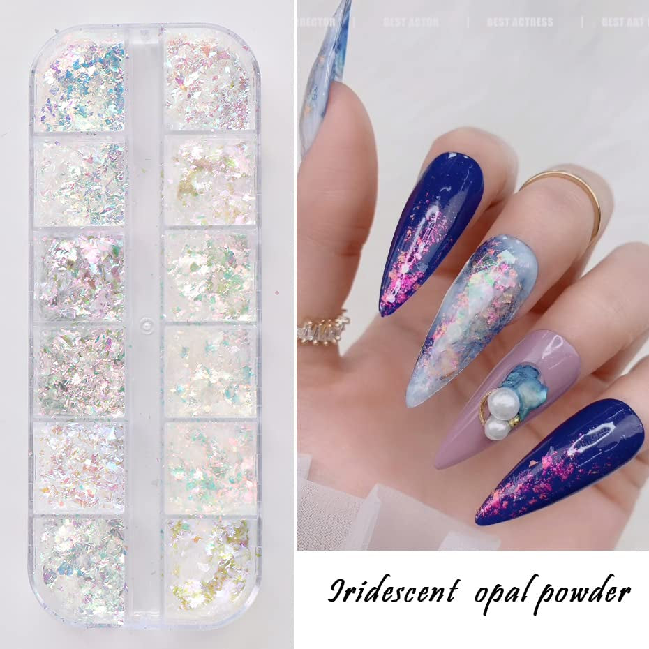 JMEOWIO – paillettes pour ongles, 12 grilles, Aurora, accessoires de décoration pour Nail Art, design des ongles