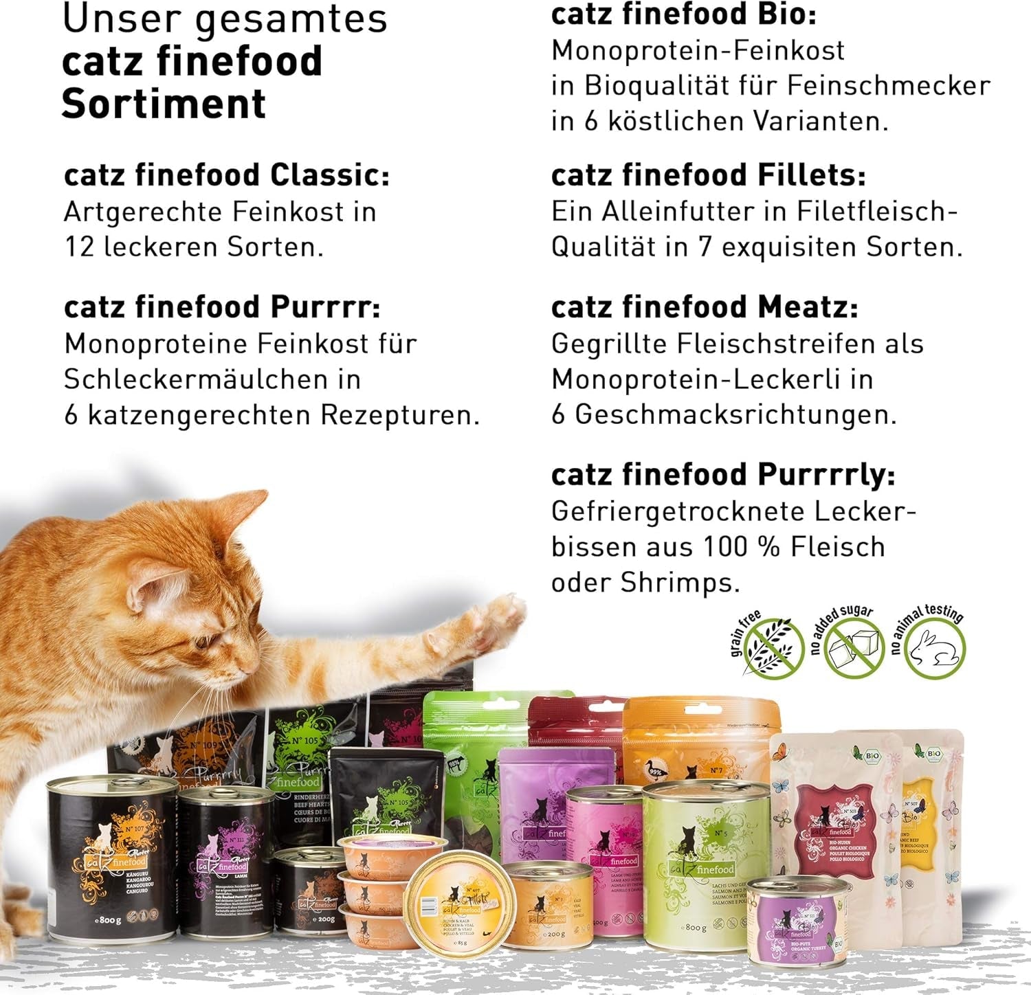 Nourriture humide pour chats Catz Finefood Purrrr Horse Monoprotein no. 123, pour chats à digestion sensible, 70% de viande, 6 boîtes x 400 g