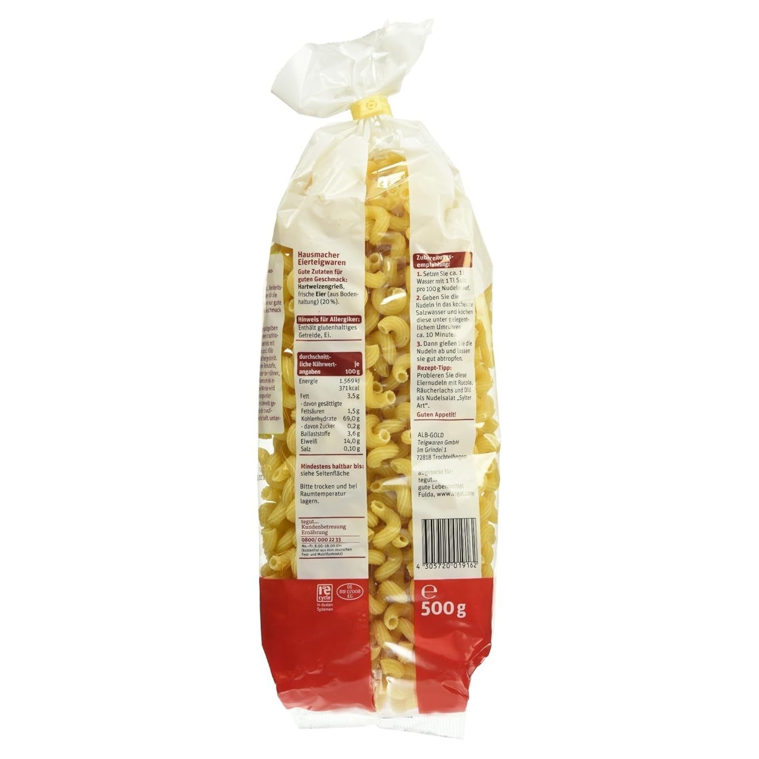 tegut... Nouilles aux Oeufs Tire-Bouchon Paquet de 5 (5 x 500g)