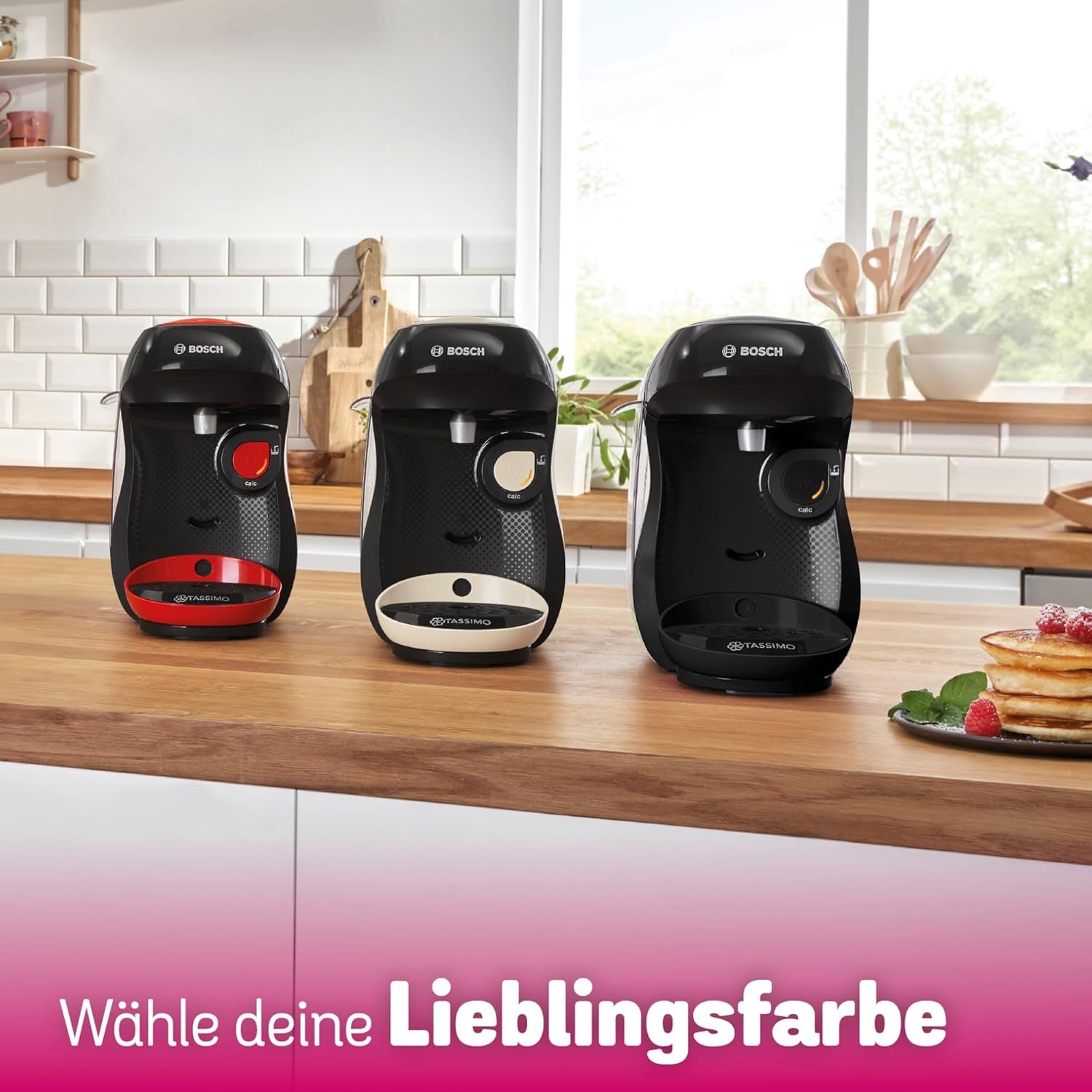 Bosch Tassimo Happy Friendly TAS107E Machine à expresso à capsules, plus de 70 boissons, convient à toutes les tasses, arrêt automatique, durable, dosage parfait, gain de place, 1400 W, crème/noir