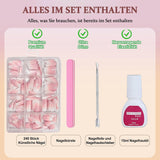 Ensemble de faux ongles Ballerine – 240 pièces de faux ongles rose lilas délicats, colle complète sur faux ongles, ensemble de faux ongles pour manucure et nail art pour femmes et filles (rose lavande)