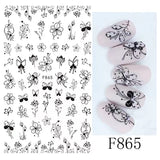 JMEOWIO Nagelsticker Blumen 10 Blatt Nagelaufkleber Selbstklebend Noir Blanc Fleur Nail Art Autocollant Décoration Nageldesign Zubehör