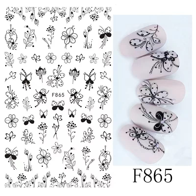 JMEOWIO Nagelsticker Blumen 10 Blatt Nagelaufkleber Selbstklebend Noir Blanc Fleur Nail Art Autocollant Décoration Nageldesign Zubehör