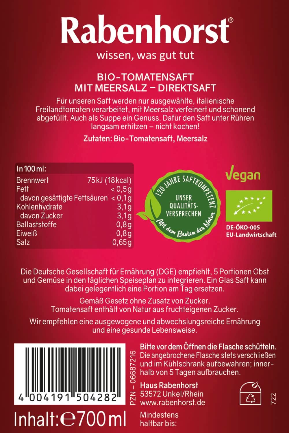 Tomates Bio Rabenhorst Lot de 6 (6 X 700 ml) Naty Shop