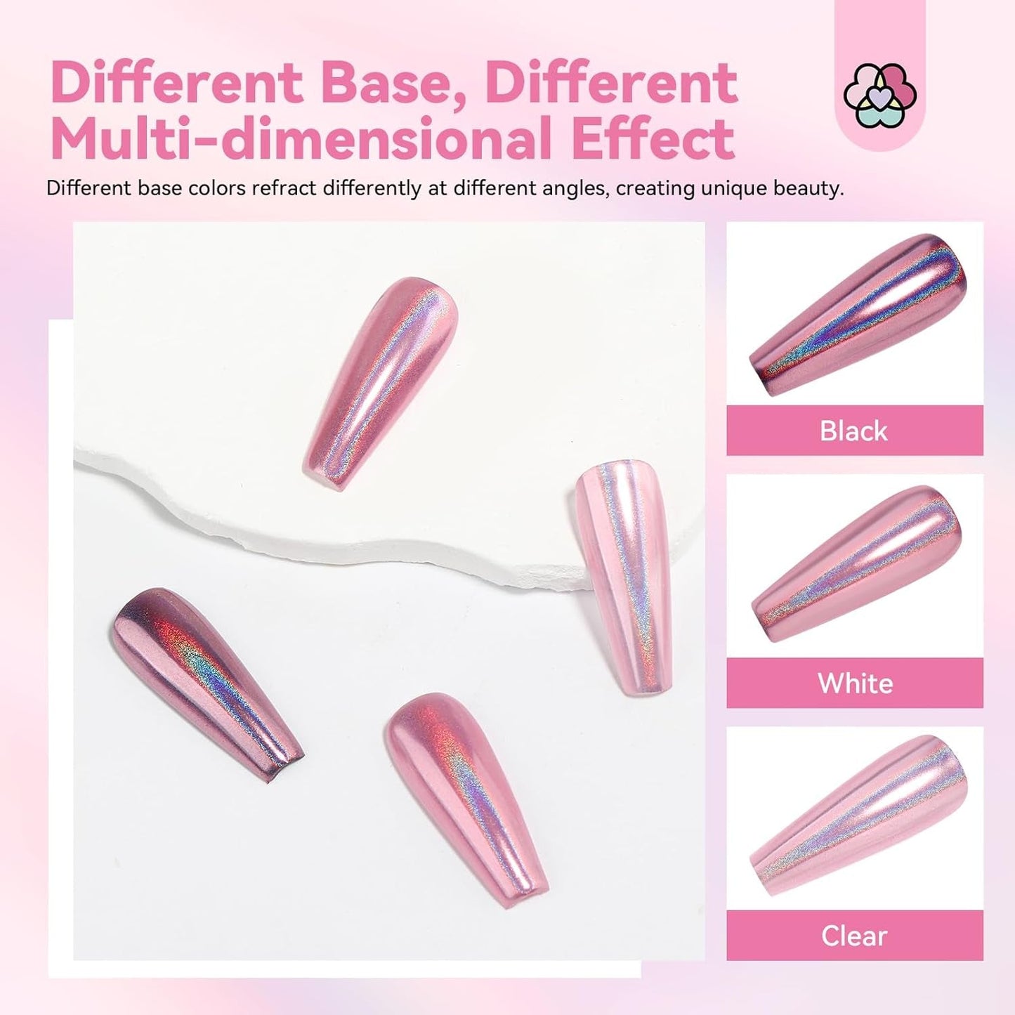 Saviland Chrome Nail Powder Set - Rose Laser Chrome Nail Powder Effet Miroir Laser Nail Art, Nail Glitter Manucure Poudre Décorative avec Bâtons Éponge, Nail Glitter Powder Nail Salon
