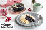 MÄSER 931744 Série Spicy Market, service de table peint à la main pour 4 personnes au design méditerranéen vintage, service de table 16 pièces en céramique, vert, grès
