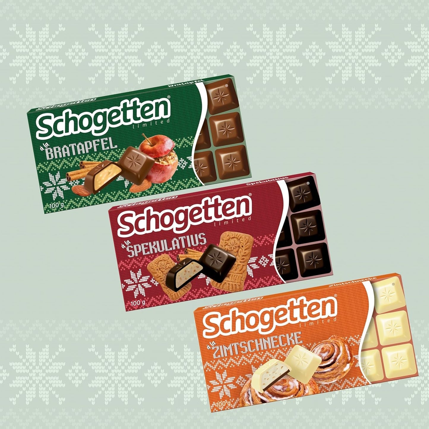 Schogetten Édition hiver aux pommes mûres I Barre de chocolat 100g I au chocolat au lait et en morceaux individuels pratiques