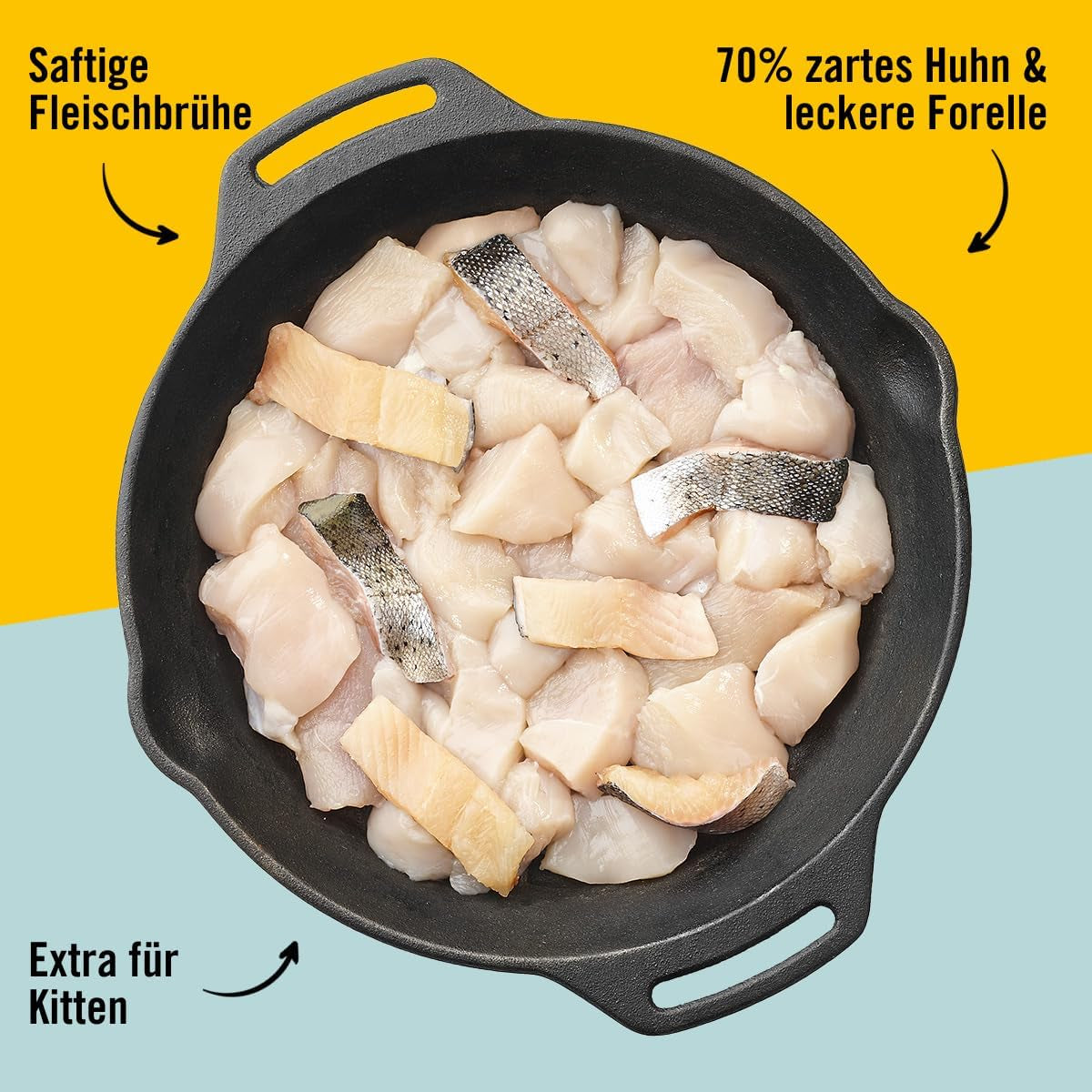 Dogs'n Tiger Schlemmermenü Glückskind, Nassfutter für Kätzchen, saftiges Hun und Forelle - sans Getreide, Zuckerzusatz, künstliche Konservierungsstoffe, optimale Verträglichkeit, 12x 200g