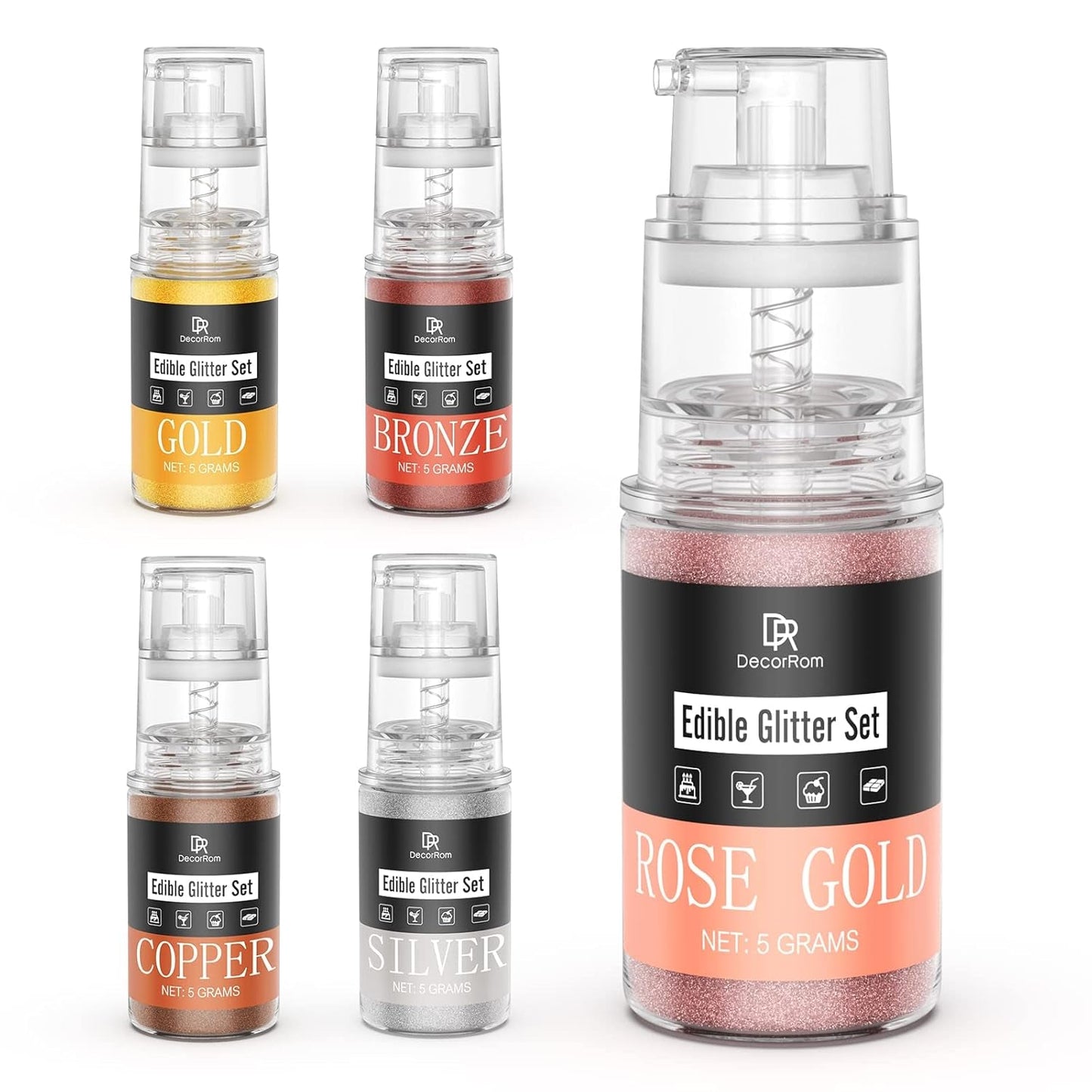 DecoRom, paillettes comestibles, poudre, 10 grammes Glitter Naty Shop Set 5 couleurs