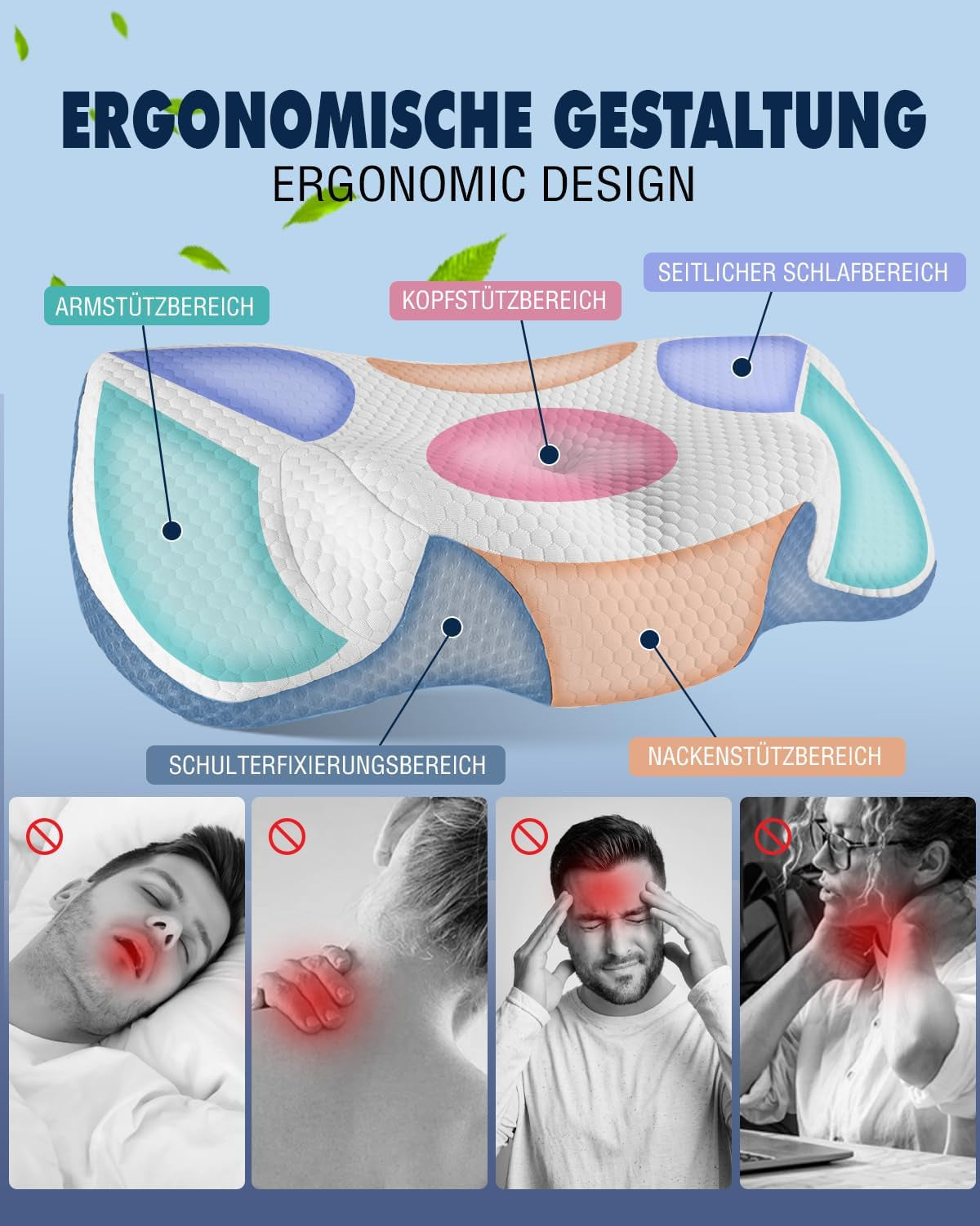 Oreiller cervical Oreiller orthopédique pour douleurs cervicales Oreiller en mousse à mémoire de forme Oreiller ergonomique pour un soutien optimal Oreiller de soutien cervical pour supports latéraux du dos et abdominaux Oreillers orthopédiques cervicaux Naty Shop