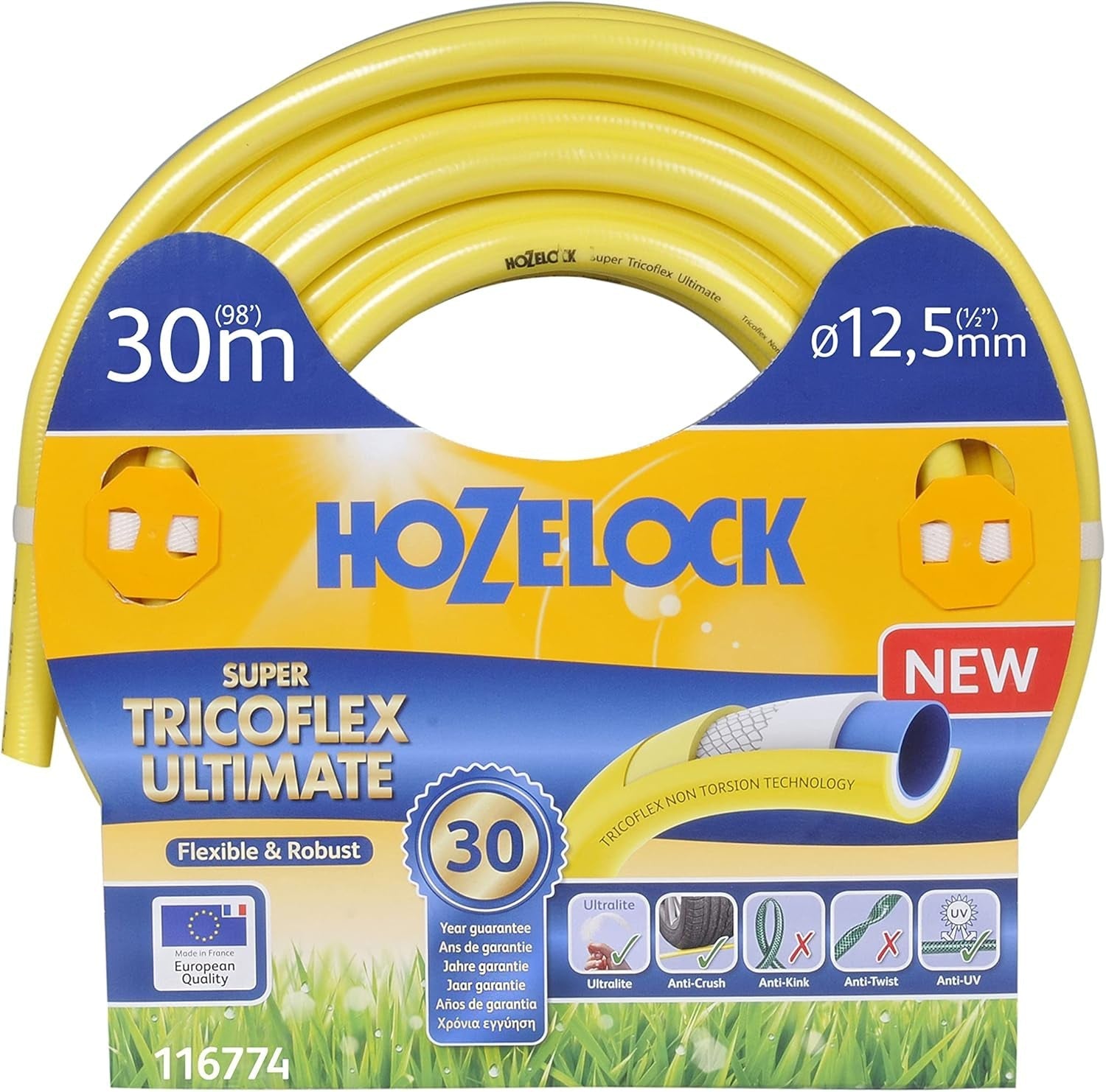 HOZELOCK - Tuyau Super Tricoflex Ultimate Ø 12,5 mm (1/2") 30 m : tuyau d'arrosage léger, robuste et indéformable avec technologies "TNT Non Torsion" et "Soft&Flex", 40% PVC recyclé [116774]