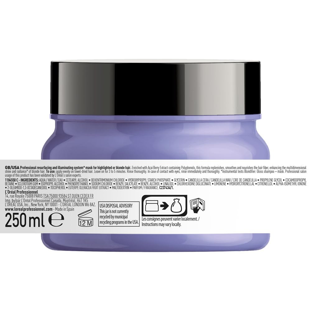 L'Oréal Professionnel | Masque nourrissant pour cheveux blonds et décolorés, extrait de fruit d'Açaï, Série Expert, masque blond Naty Shop masque capillaire