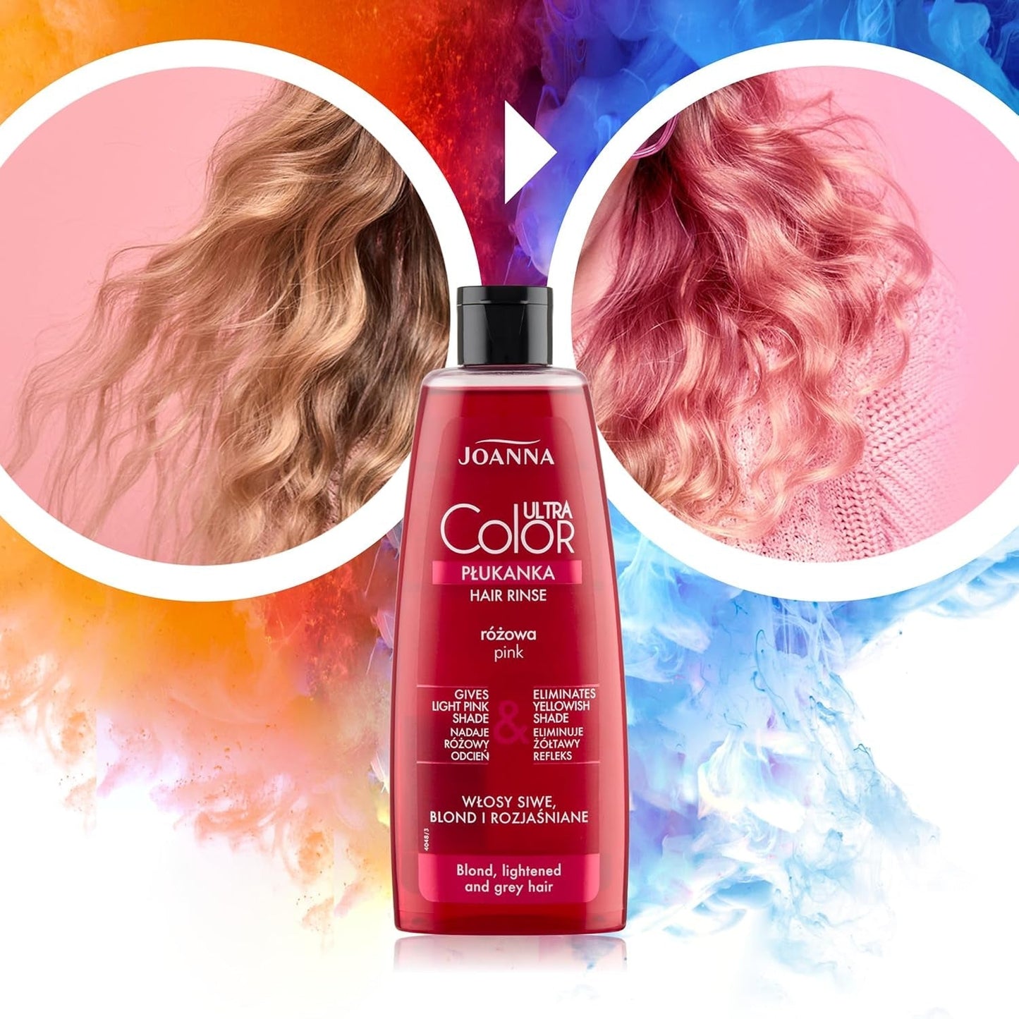 Joanna Ultra Color - Après-shampooing rose pour cheveux blonds et clairs - Rose pastel - Brillance naturelle - Élimine la teinte jaune des cheveux gris-blonds - Effet temporaire - 150 ml Teinture capillaire Naty Shop