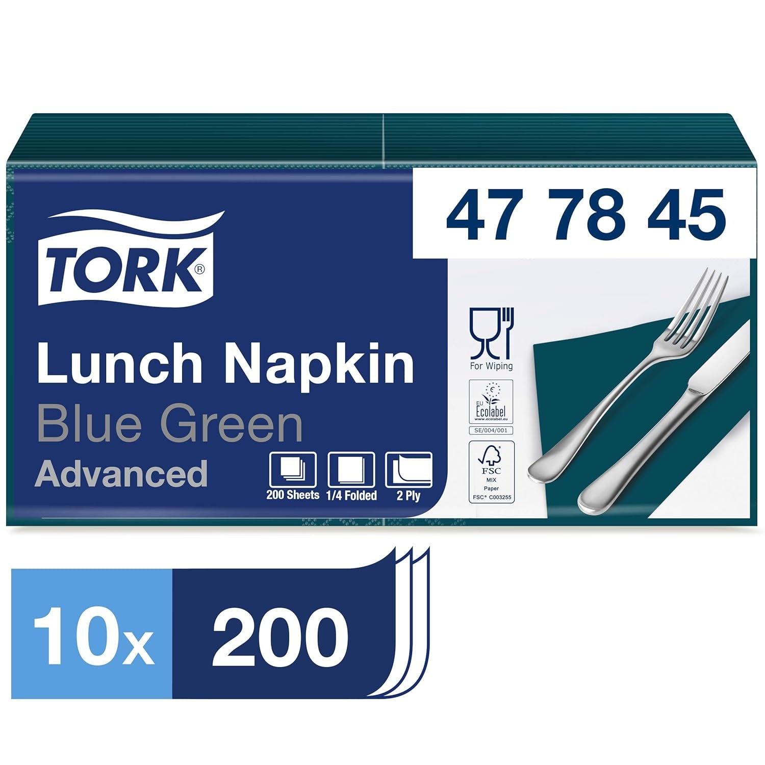 Tork 477840 Serviettes à déjeuner citron vert / Serviettes 2 épaisseurs pour petits repas ou collations / Qualité avancée / 10 X 200 (2000) Serviettes en papier / 32,6 X 33 cm (L X L) / 1/4 plié