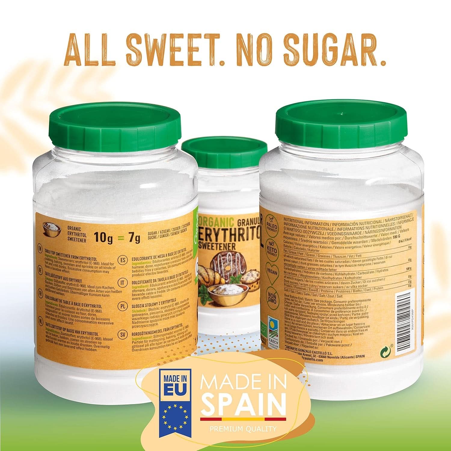 Érythritol naturel bio, 10G = 7G de sucre, 1 Kg Édulcorants Naty Shop