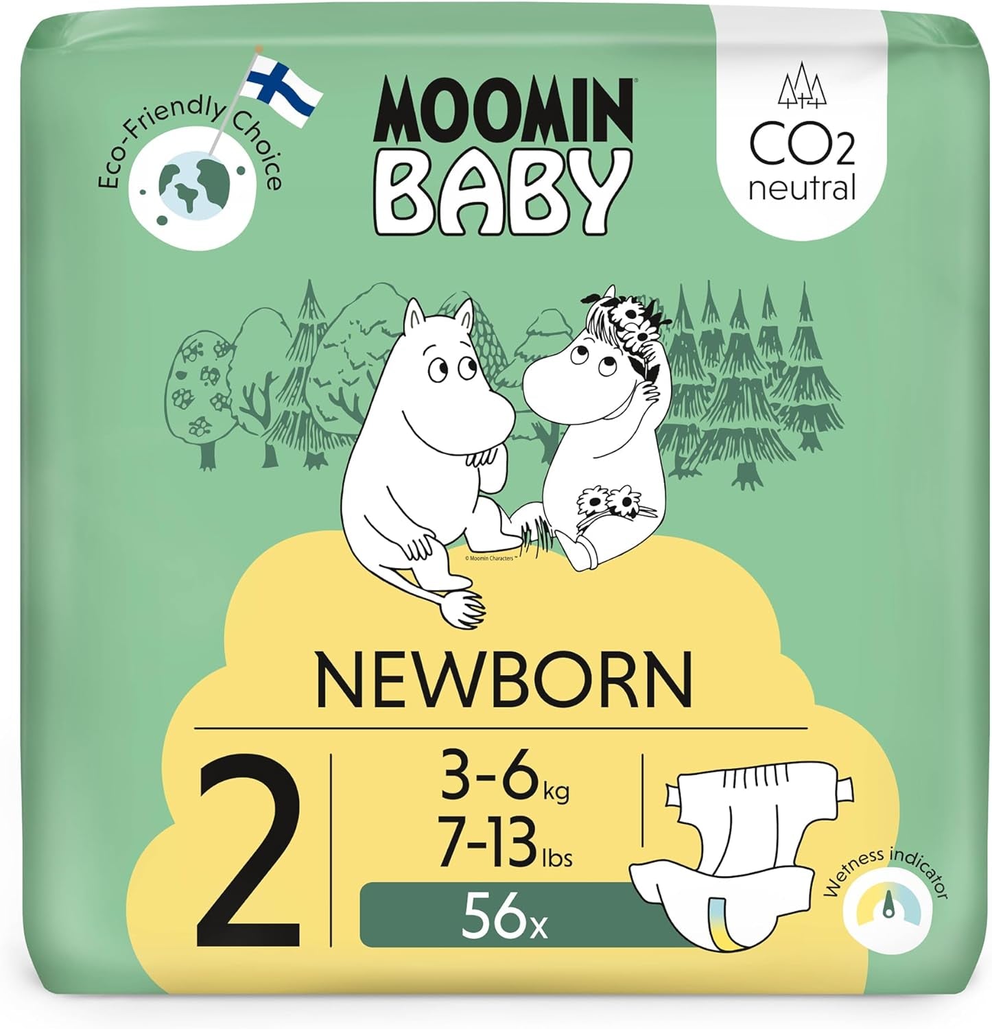 Couches Moomin Baby Eco, taille 3, 5-8 kg, 48 pièces, couches souples de qualité supérieure | Doux et agréable pour la peau, respirant, absorbant, sans produits chimiques inutiles |