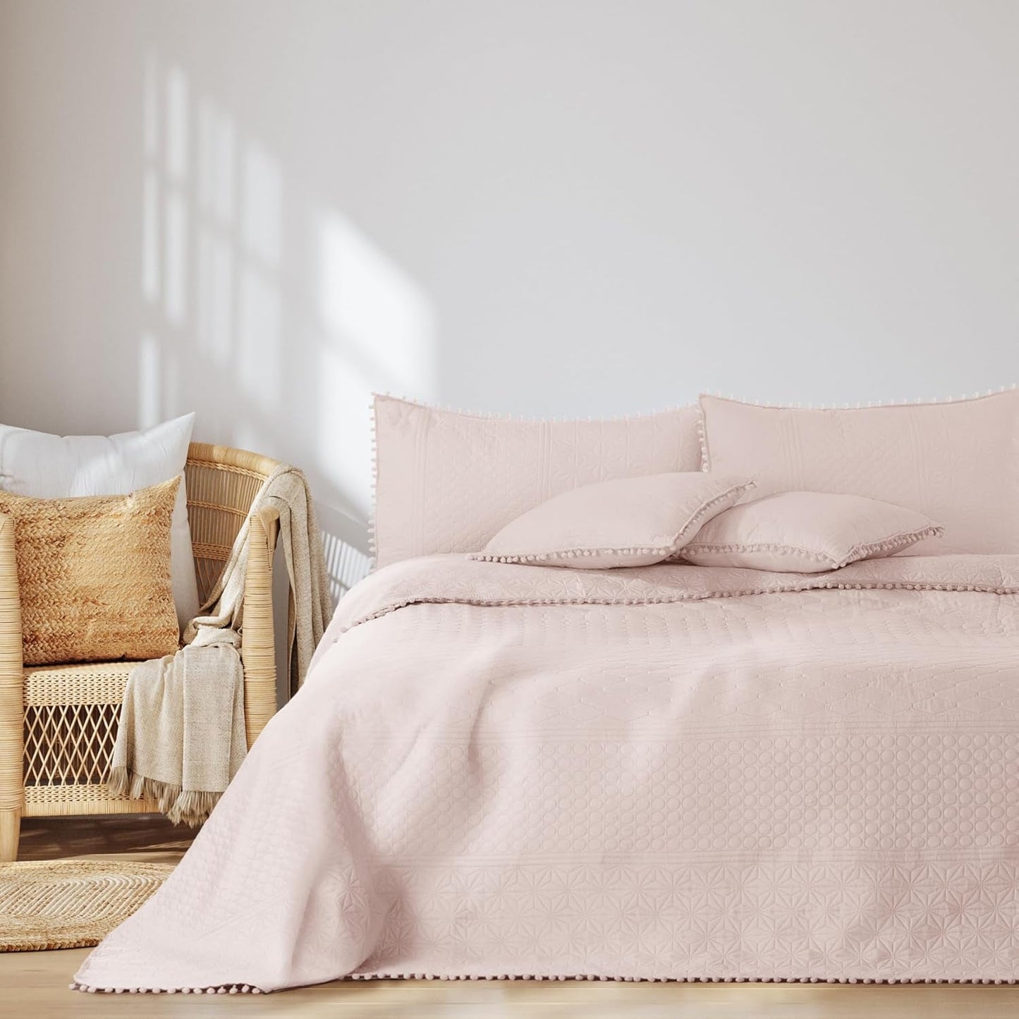 Ameliahome Couvre-lit avec pompons 220X240 Cm Couvre-lit double face Matelassage par ultrasons Polyester Meadore Gris Lits et Couvertures Besuche den AmeliaHome-Store Meadore rose poudré 200X220 Cm