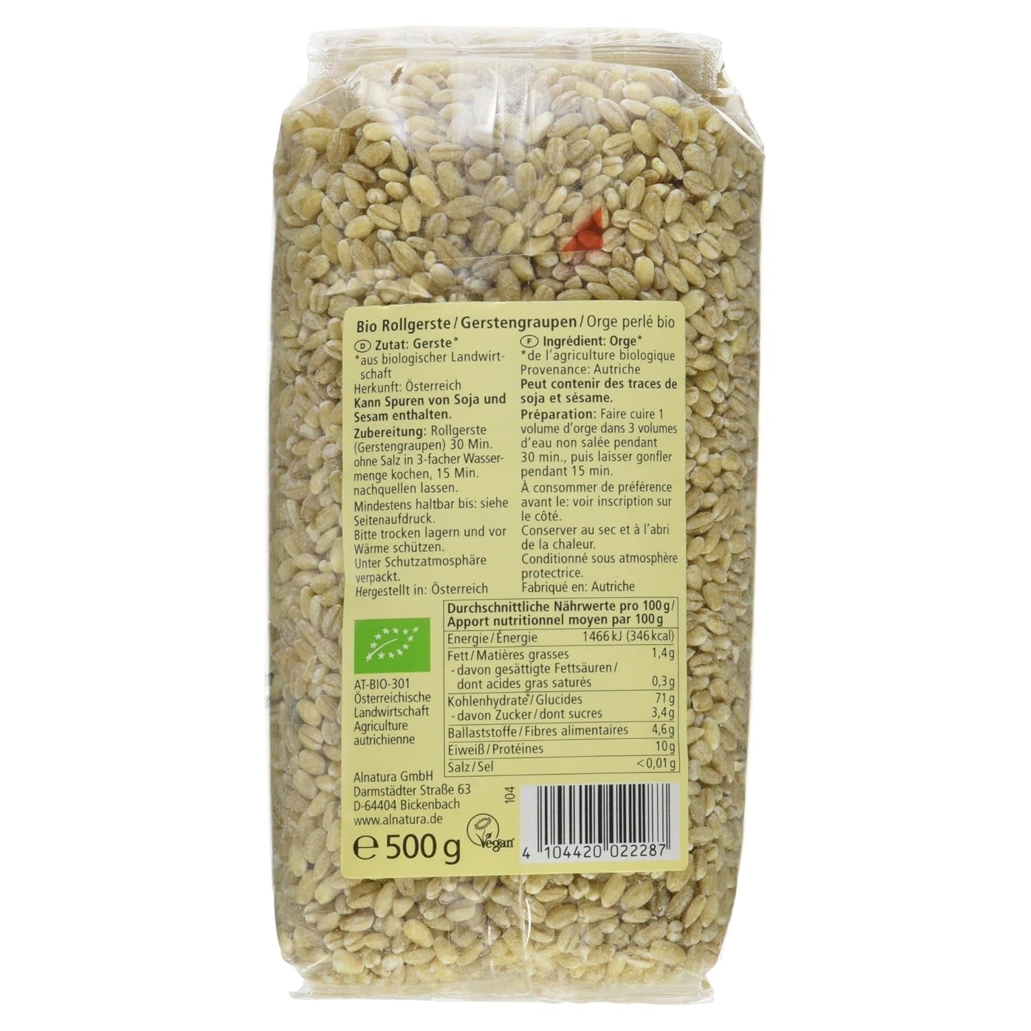 Orge perlé biologique, orge perlé, 500g