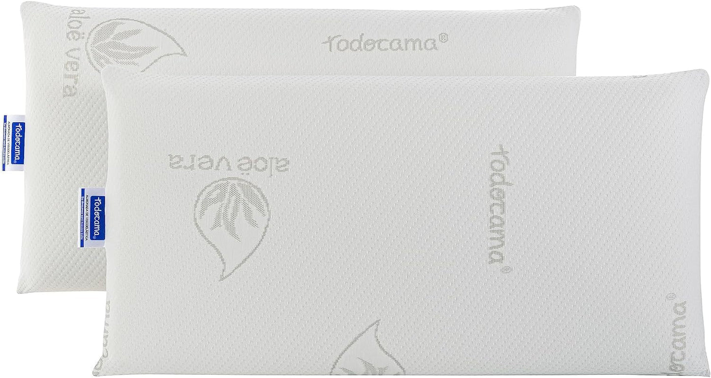 Todocama - Oreiller à mémoire de forme, aloe vera, 2 pièces, 70 cm, blanc Oreillers standards Naty Shop Pack de 2 unités - 70 Cm