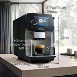 Machine à expresso automatique Siemens EQ700 classic TP715D01, contrôle par application, infusion froide, écran tactile intuitif, jusqu'à 10 créations de café individuelles comme favoris, nettoyage automatique à la vapeur, 1500 W, gris argenté