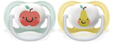 Sucette Philips AVENT ultra air - paquet de 2, sans BPA, respirante, pour bébés de 0 à 6 mois, avec étui de transport et stérilisation, pomme/poire (modèle SCF080/17)