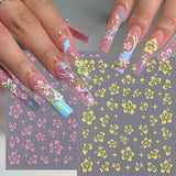 8 pièces Hibiskus Nagelsticker, 3D Selbstklebende Blumen Nagelaufkleber, Weiß Rosa Gelb Magenta Sommer Neonail Sticker, Nail Art Zubehör Nagel Deko Für Frauen