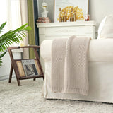 Couverture en tricot épais, Légère, Beige, 100% coton biologique, Couverture pour canapé, canapé, lit, enfant, chambre d'enfant, Rustique, Shabby chic, Ferme moderne, 152,4 X 203,2 cm, Sac à linge inclus Lits et couvertures Literie Longhui