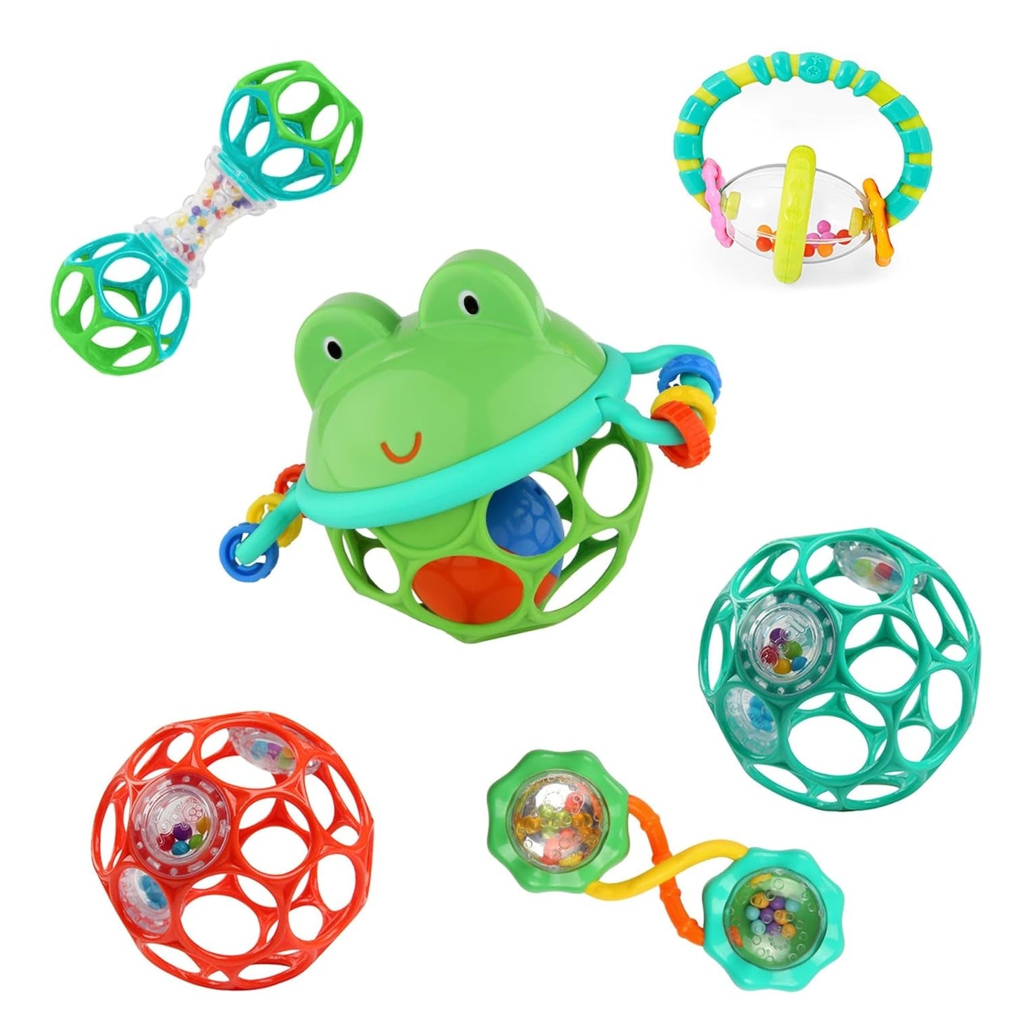 Bright Starts Little Shakers Coffret cadeau 6 pièces – Hochets et anneaux de dentition pour bébé sans BPA, faciles à attraper, unisexe pour nouveau-né +