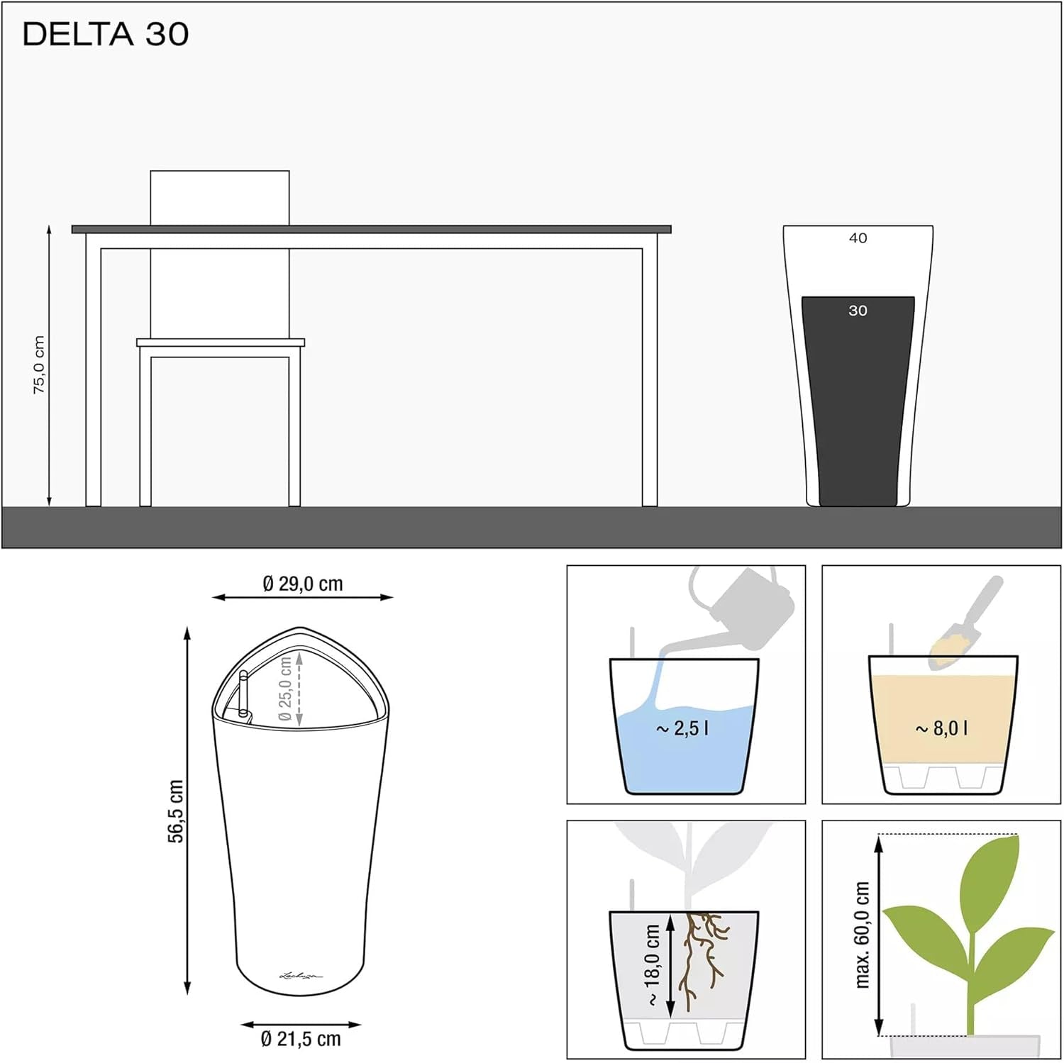 LECHUZA DELTA Premium 30 blanc brillant 15500