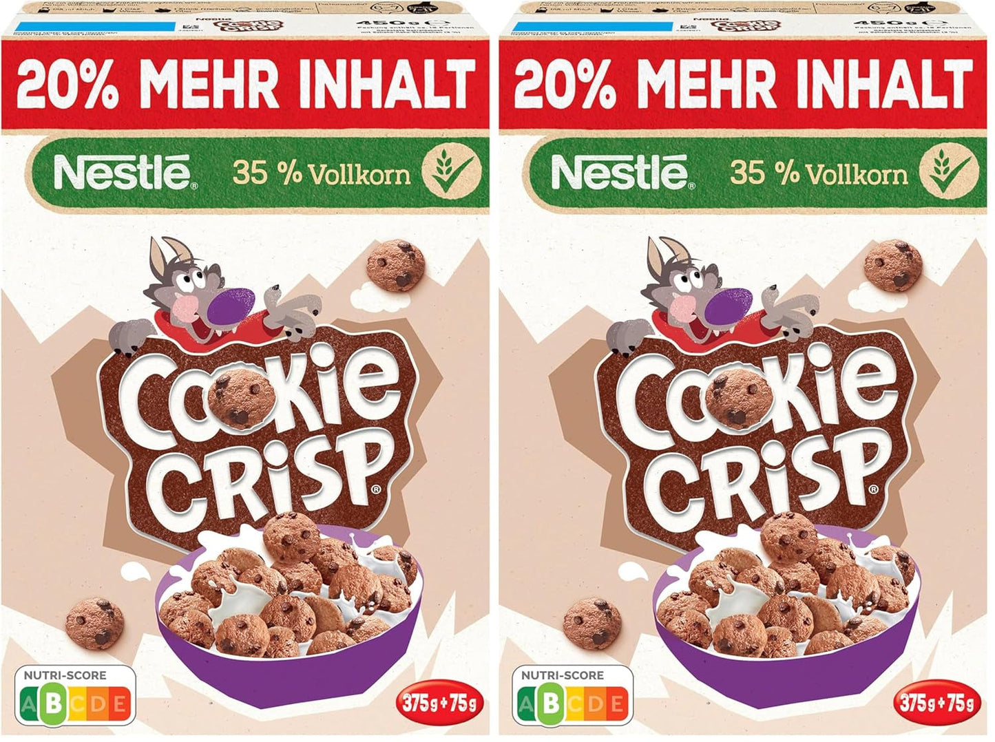 Nestlé Cookie Crisp (+20%), céréales de petit-déjeuner à grains entiers pour enfants, paquet de 1 (1x450g)