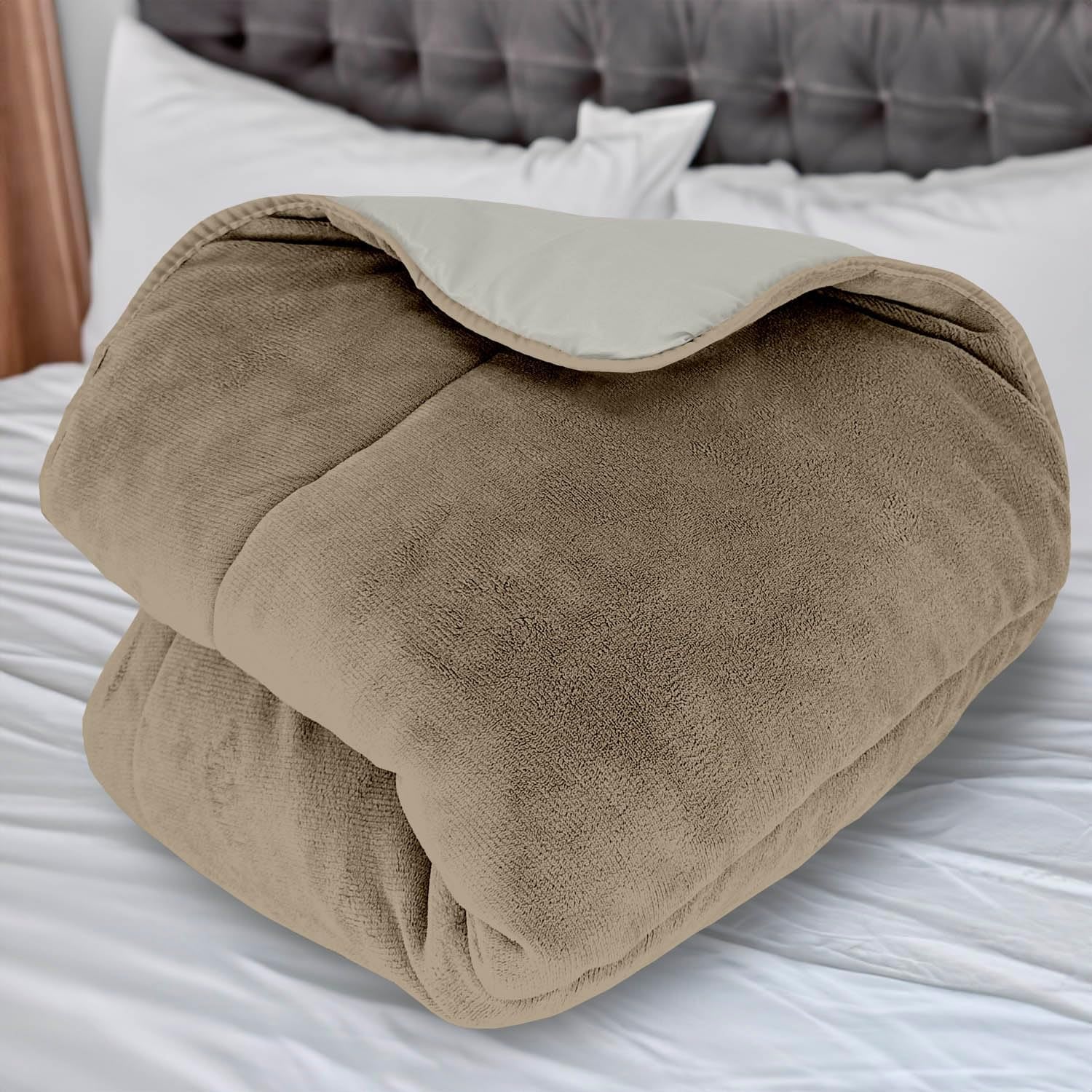Couette Soleil D'Ocre ouatinée, polaire microfibre, 220 X 240 cm, bicolore, ivoire et sable Couettes et couettes Naty Shop Titre par défaut
