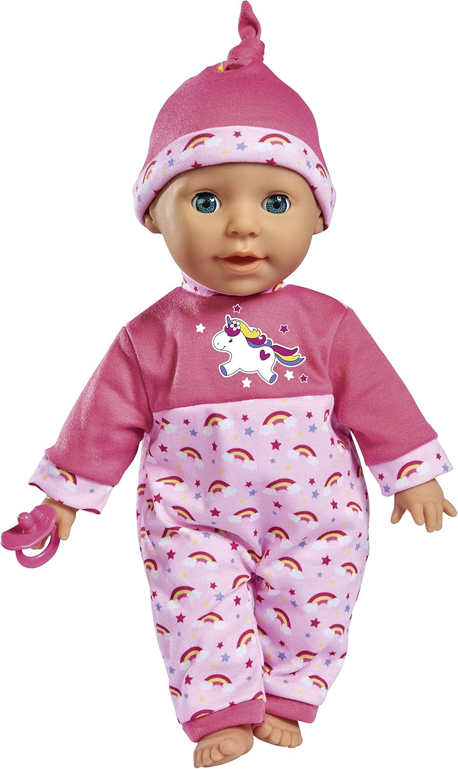 Simba 105140060 - Poupée au corps doux Laura Tickle Baby avec matelas arc-en-ciel, émet 25 sons de bébé, 38 cm, poupée à partir de 2 ans