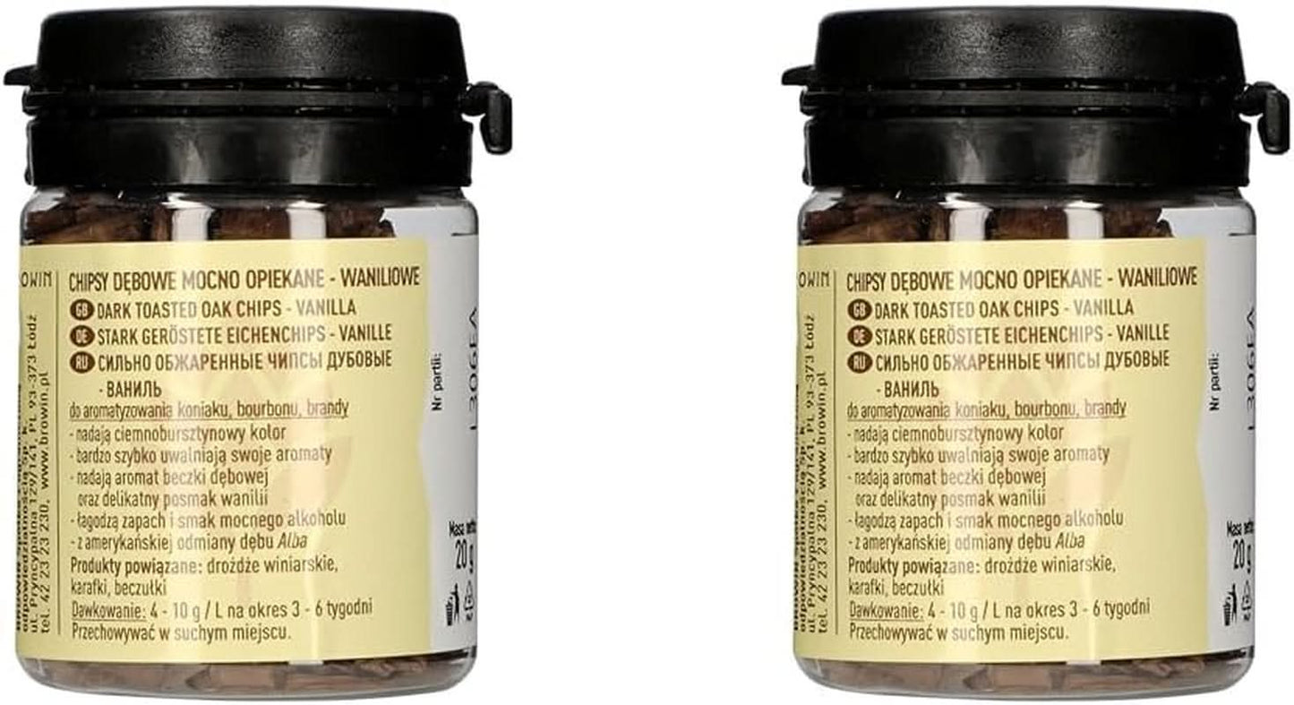 Browin Copeaux de chêne fortement torréfiés 20g - flocons, bâtonnets de chêne fins pour aromatiser l'alcool, arômes bruns Naty Shop 2 x 20 grammes Vanille
