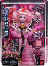 Poupée Monster High Scary Sweet Birthday Cupidon Asteria en robe de soirée rose et rouge avec accessoires à thème comme une invitation, un ballon, un cadeau et plus encore, JBG77