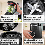 Batteur sur socle à grande vitesse Vitapower Serie 6 MMBD665B1, 45 000 tr/min, 6 programmes Inkl Heiße Suppe & Reinigung, 2 L Mixbehälter, Stopfer, Spülmaschinenfeste Teile, Made in Europe, 1800W, Schwarz Kitchen Naty Shop