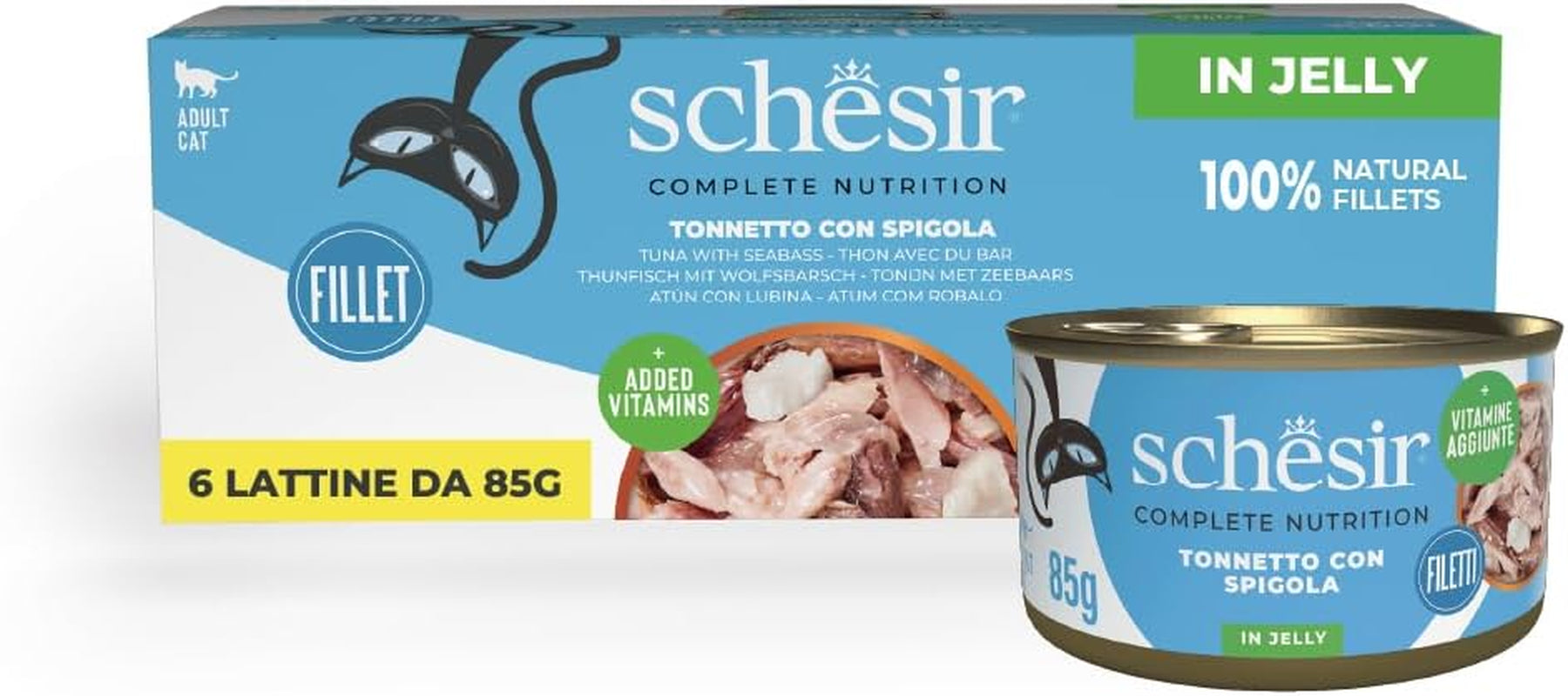 Thon rouge en gelée, nourriture humide complète pour chat, en conserve, avec vitamines ajoutées, 100 % naturel, 6 x 85 g